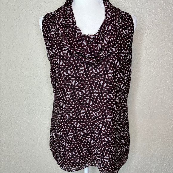 Cabi Venus Burgundy Wine Red Black Geometric Print Sleeveless Top Women'… - Picture 1 of 9